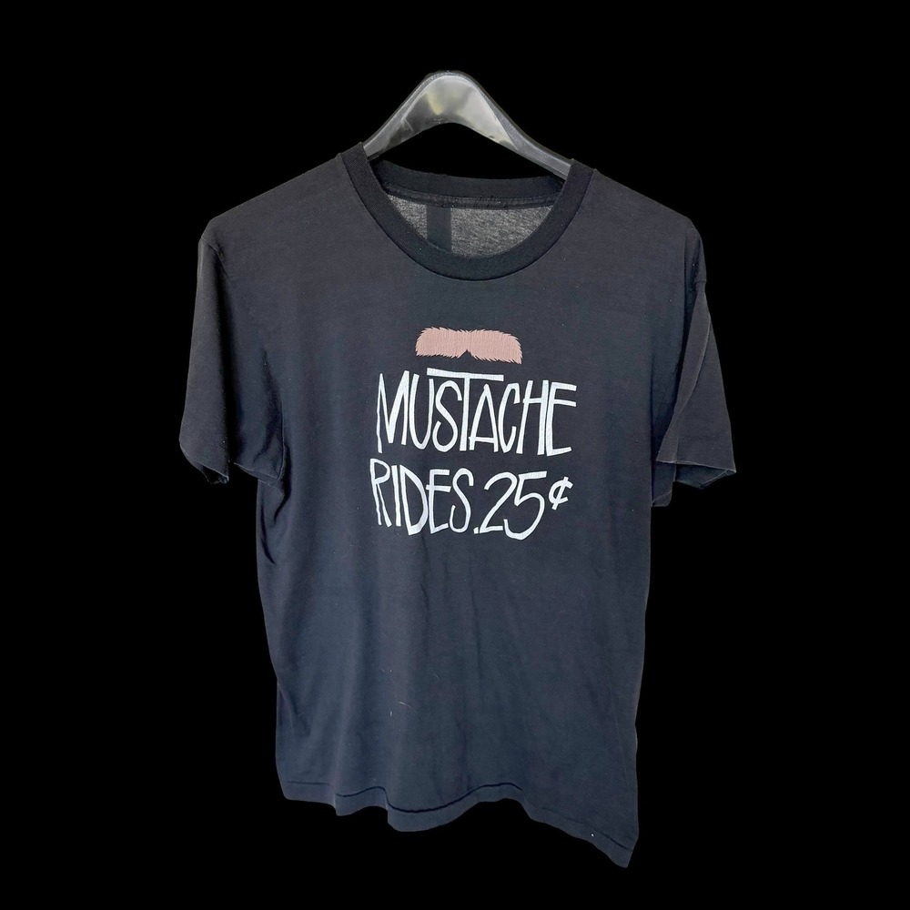 Vintage Mustache Rides 25 Cents Graphic T-Shirt Black Single Stitch Tee Large